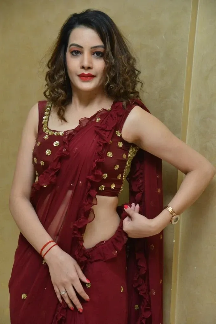 Diksha Panth In Maroon Saree At Movie Press Meet